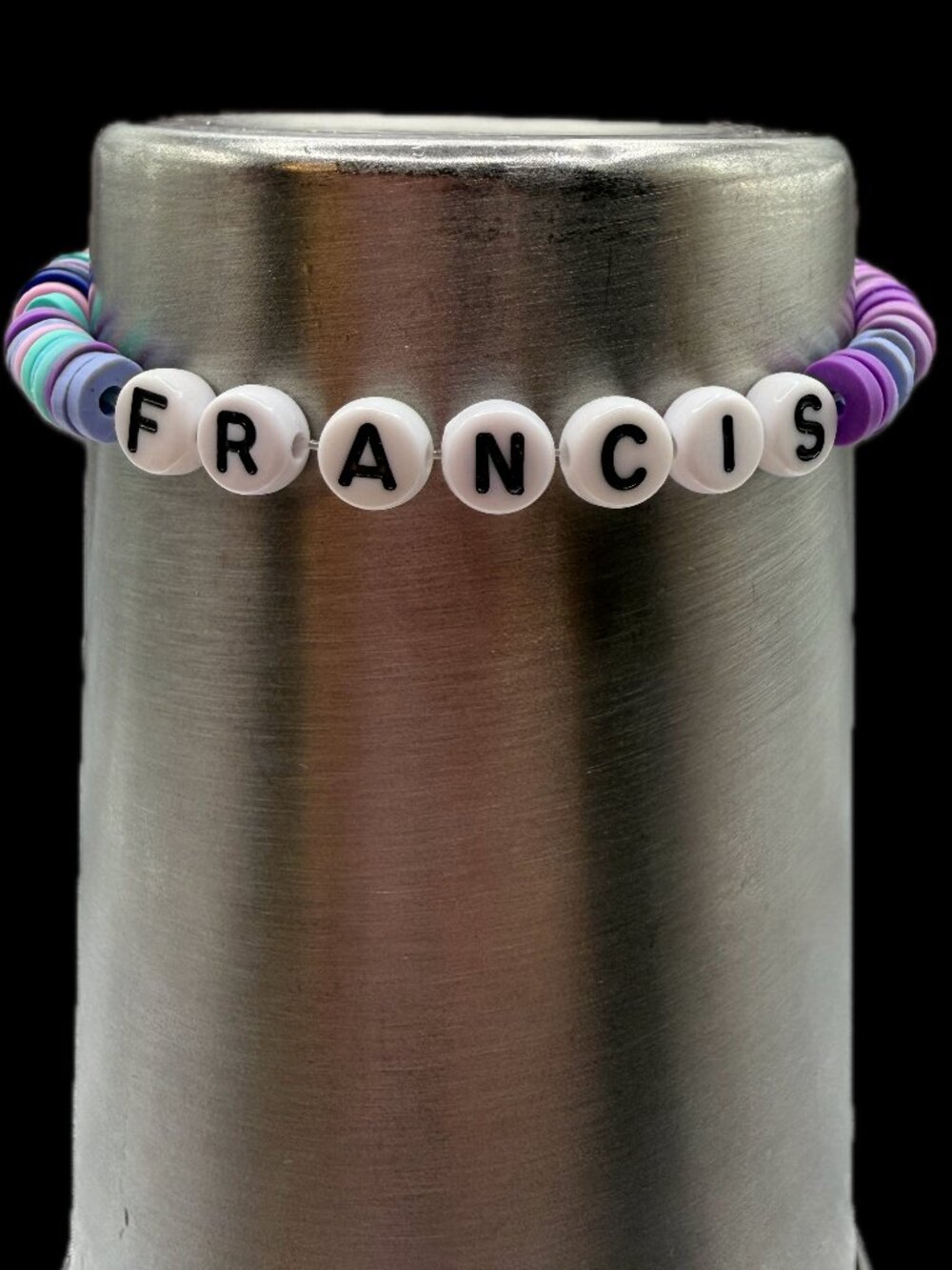 Custom Customized Name LAVENDER tacker Bracelet - Clay Heishi Beads